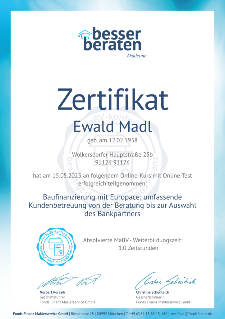 Persönliche Beratung Finanzberater Ewald Madl Immobilienberatung